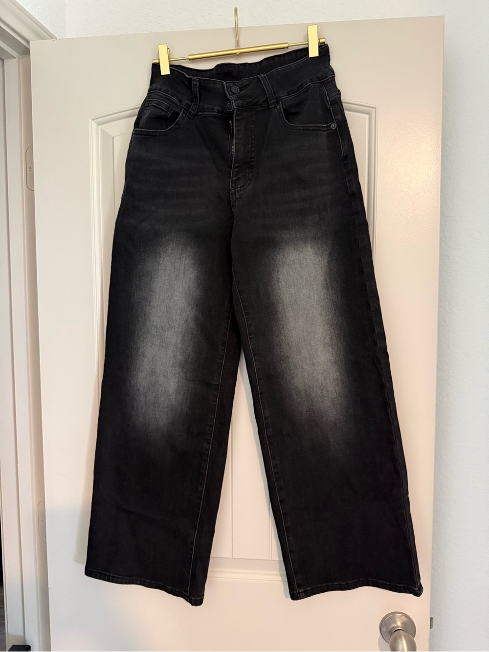 Wide Leg Black Washed Jeans